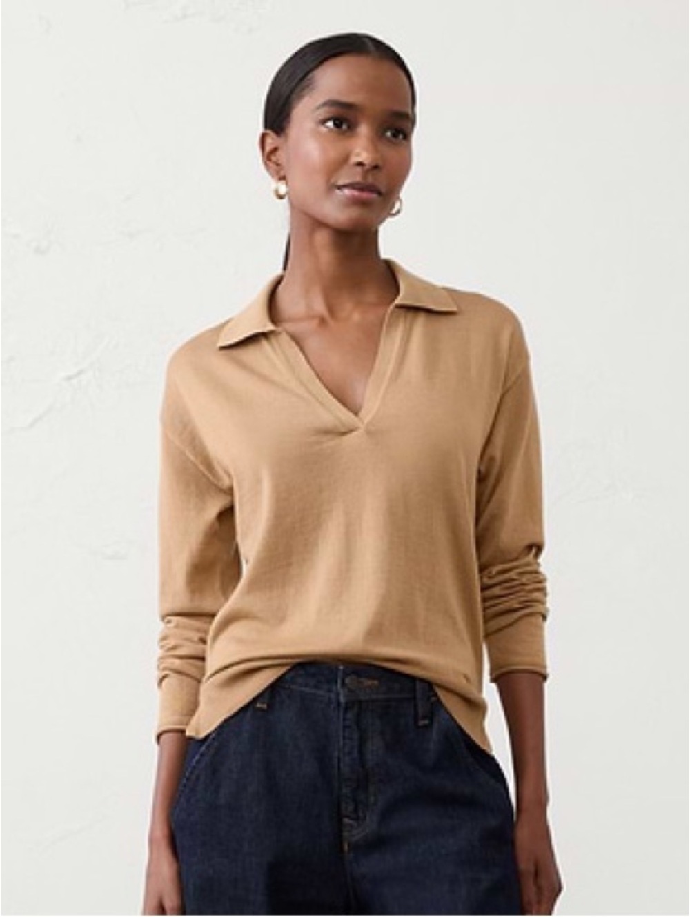 XS Banana Republic Tan 100% Merino Wool Johnny-Collar Sweater